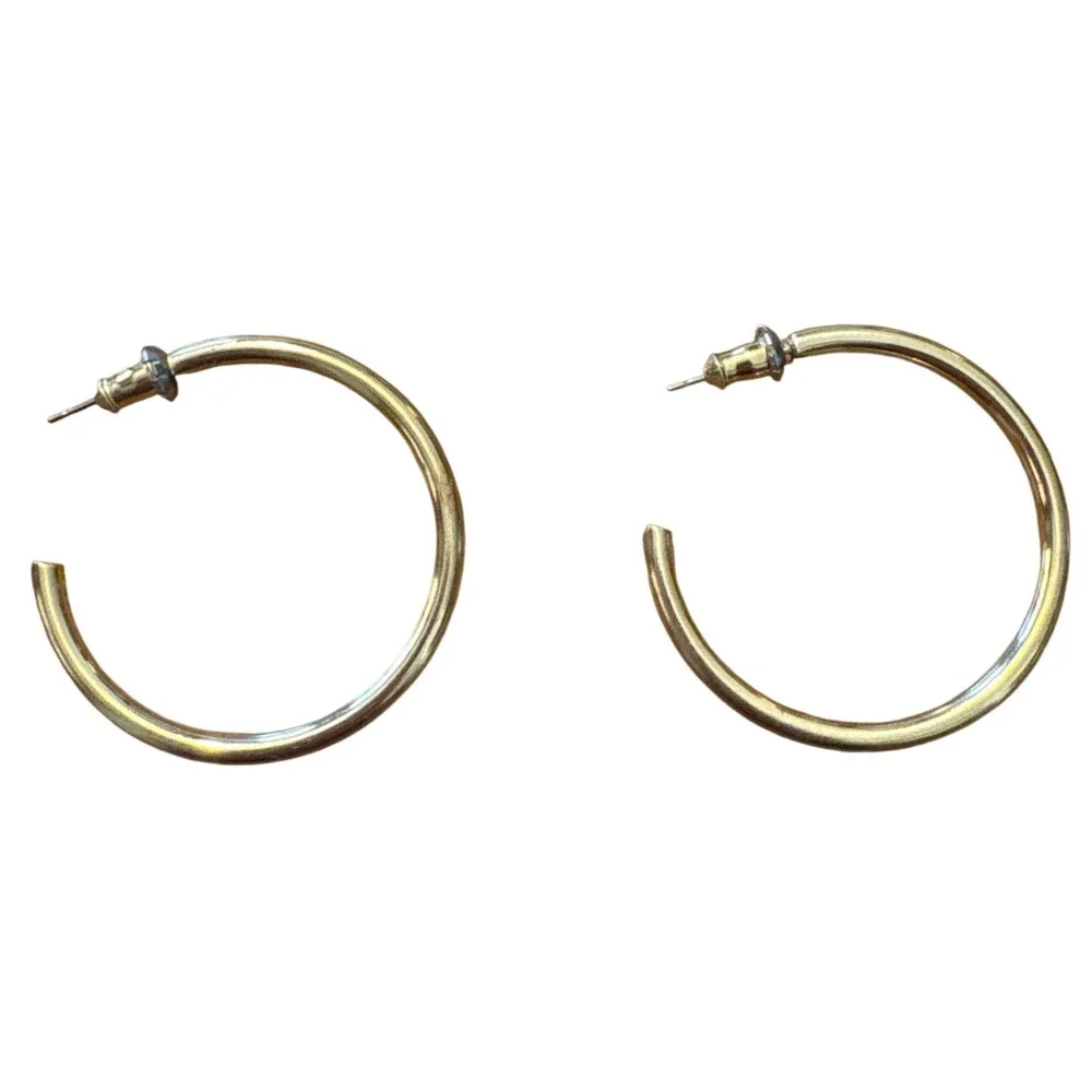 Classic Gold Tone Medium Round Hoop Earrings 1‎ Inch Polished Minimalist Post